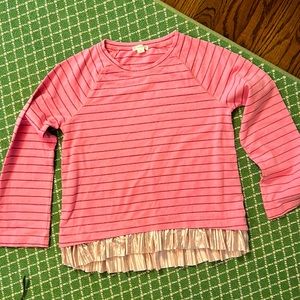 Size 12-Crewcuts Pink long sleeved shirt w/pink stripes and gold ruffle